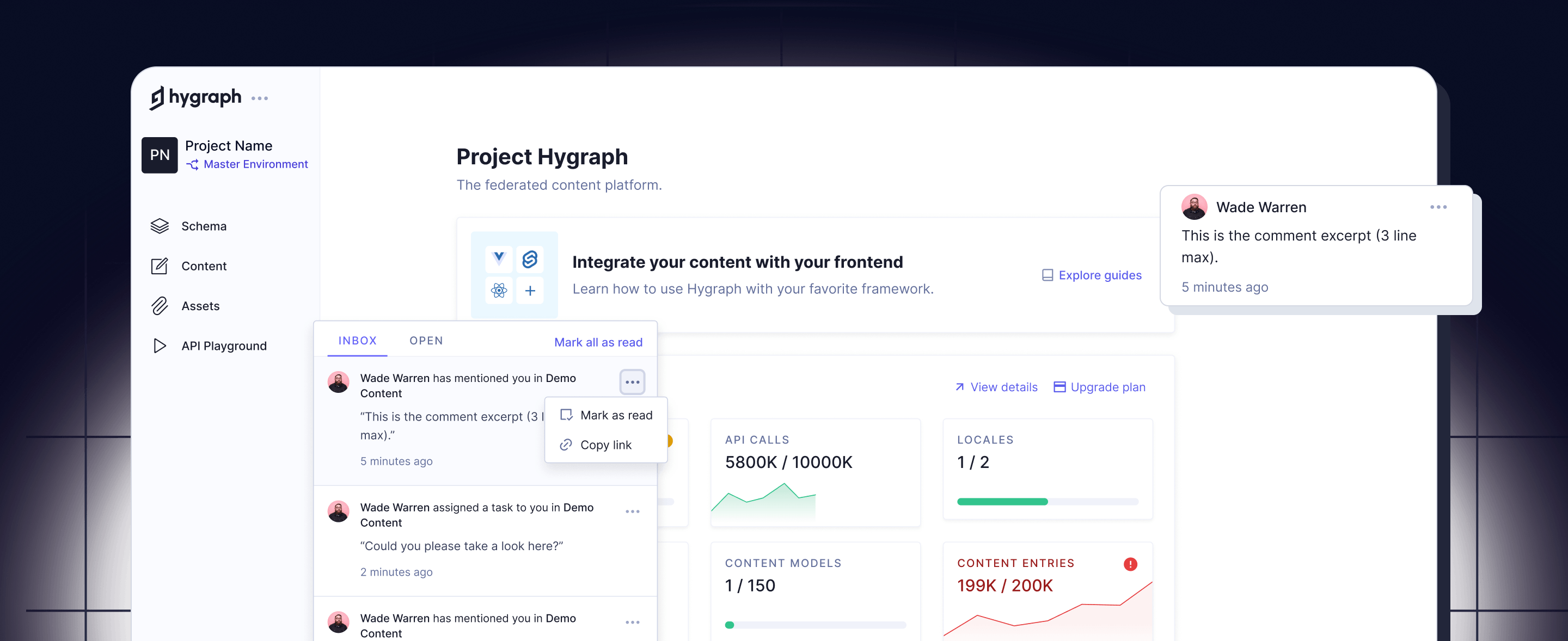 A visual representation of notifications in Hygraph