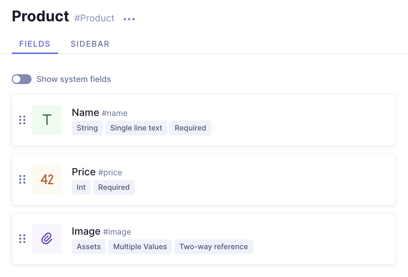 Product model fields