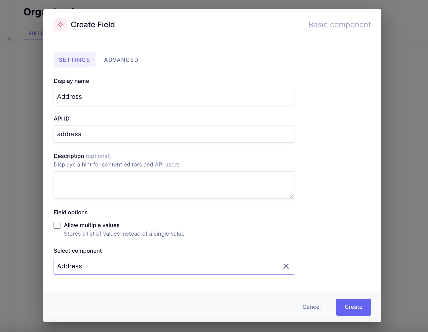 Adding a component field to your model