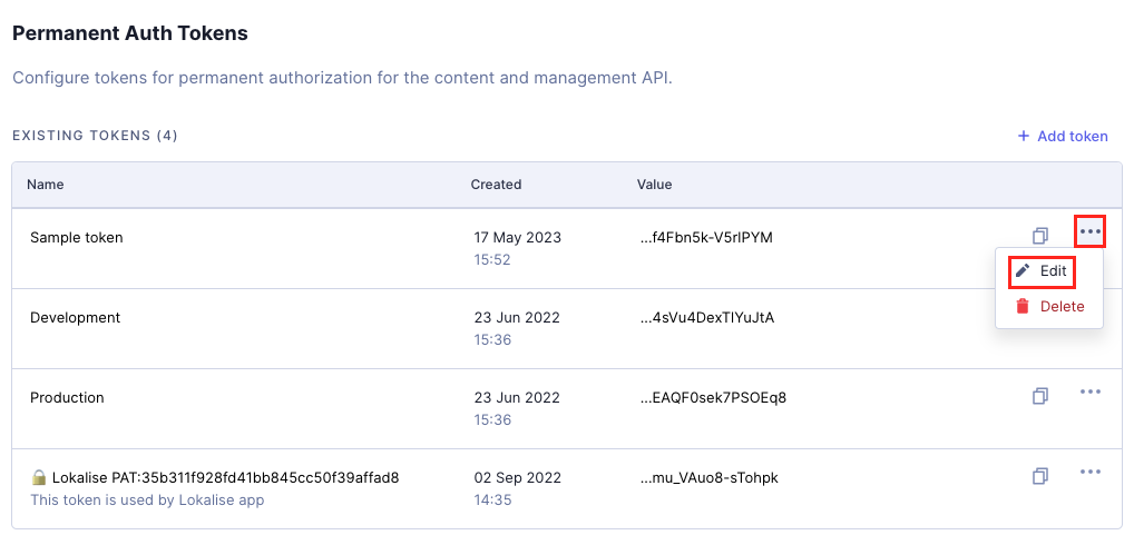 API Access - Edit token