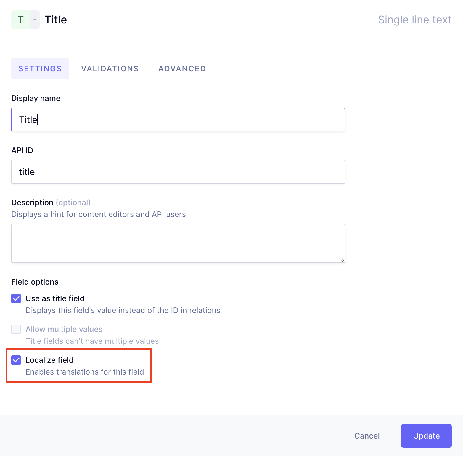 Localized field checkbox