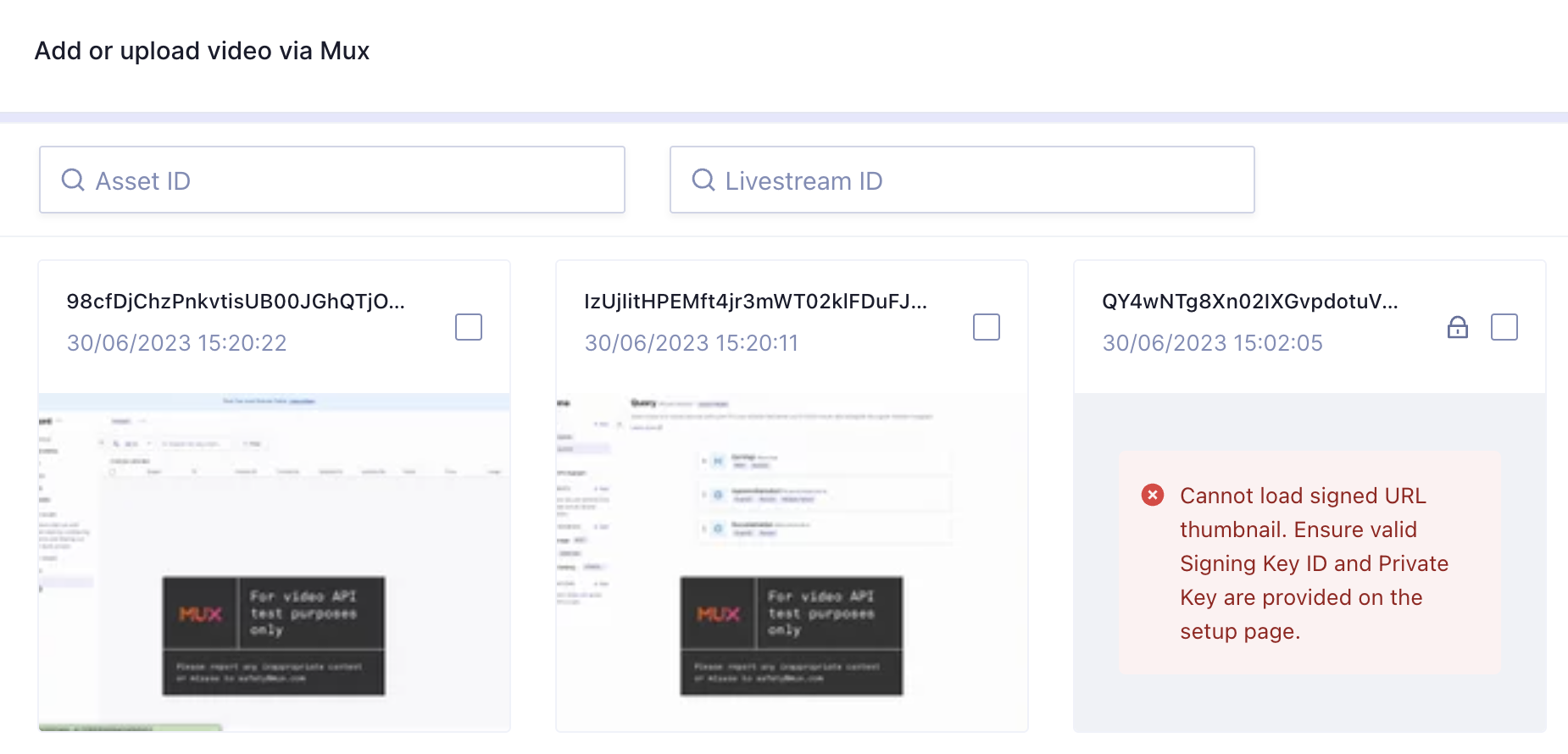 Mux - Video not loading due to signed URL keys removal