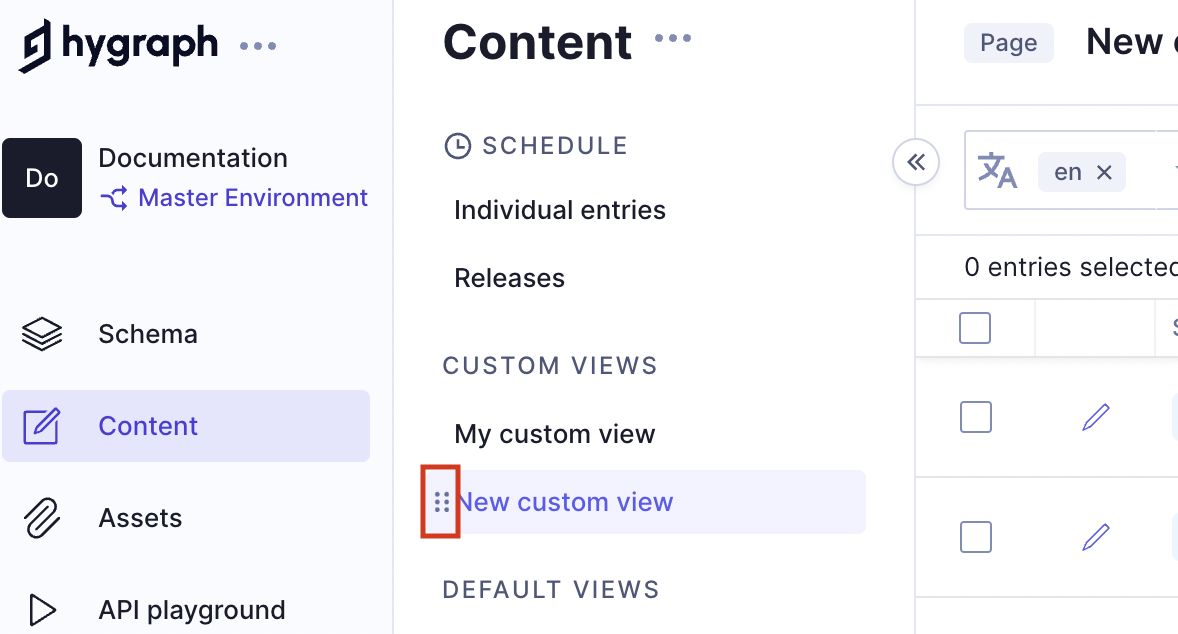 Reorder custom views